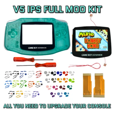 Game Boy Advance GBA V5 IPS LCD Backlit Housing Shell Mod Kit GLOW IN DARK TEAL - Image 1 of 4