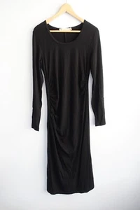 Untouched World NZ Merino Wool Blend Dress Womens Small Black Ruched Sustainable - Picture 1 of 14