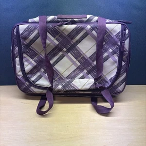 Thirty-One 31 Perfect Potluck Rectangle Party Thermal  Plum Plaid  Tote Bag - Picture 1 of 7