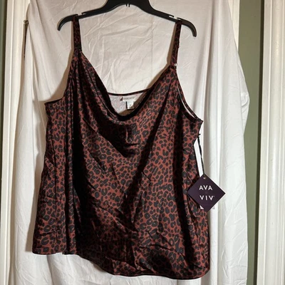 Ava And Viv Red Leopard Print Camisole Tank Women’s Plus 2X NWT Cowl neck - Image 1 of 4