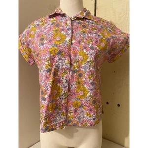 There Abouts Youth Size Large 14 Short Sleeve Floral Blouse Button Up Shirt - Picture 1 of 7