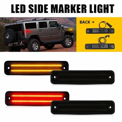 Smoked Amber Red LED Side Marker Lights Front&Rear Lamp for 2003-2009 Hummer H2 - Image 1 of 4