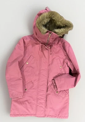 Parka de gran tamaño J Crew, talla pequeña para mujer, capucha de piel rosa pesada. 4 bolsillos Foto 1 de 4