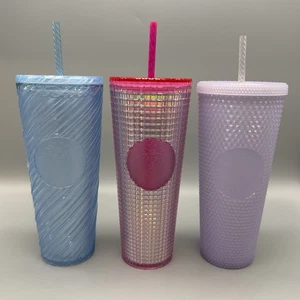 Starbucks Venti 24oz. Vasos de viaje remolino, rejilla, diseños con tachuelas lote de 3 - Imagen 1 de 7