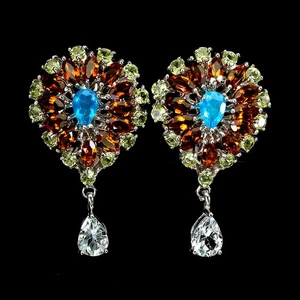 925 Sterling Silver Earrings Pear Aquamarine Blue Opal Citrine Gemstone Jewelry - Picture 1 of 13