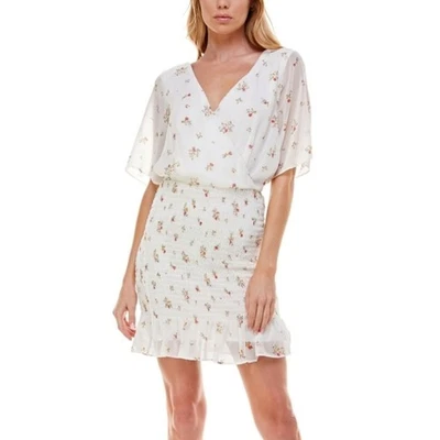 Trixxi Dress Junior Size XXL White Floral Smocked Short Casual Open Back - Image 1 of 4