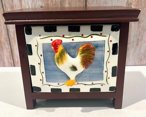 Boîte à épices/condiments en bois avec coq céramique tiroir organisateur rangement cottagecore - Photo 1/10