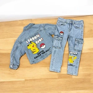 Pokemon Denim Cargo Jeans & Jean Jacket "Gotta Catch 'Em All!" Size 4T - Picture 1 of 12