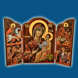 Orthodox Icon Triptych Theotokos 4 Sizes Orthodoxes Ikonen Triptychon Panagia - Picture 1 of 20