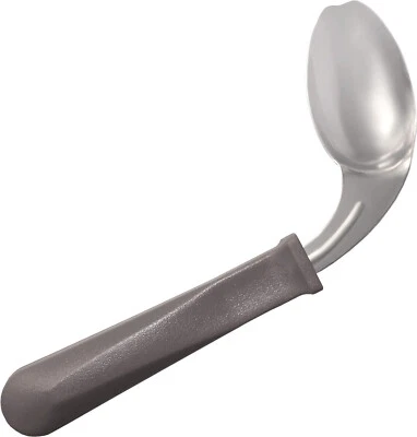 REHABILITATION ADVANTAGE Right Handed Grip Easy Offset Spoon - Stainless Steel - for Arthritis, Parkinson