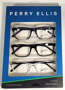 Perry Ellis Premium Occhiali da Lettura Uomo Confezione da 3 +2.0 Blu, Nero, Trasparente - Foto 1 di 2