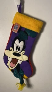 Vintage 90s Disney Store Goofy Christmas Stocking Purple Yellow Red Fleece - Picture 1 of 9