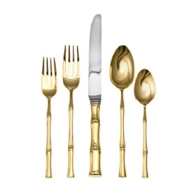 Bamboo Gold D'Oro by Ricci Stainless Steel Flatware Tableware 5pc Setting New