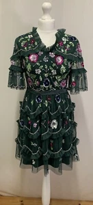 Frock And Frill Green Embellished Tiered Dress Size 8 Uk - Picture 1 of 5