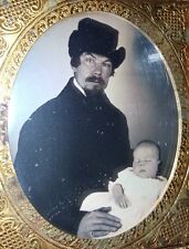 ANTIQUE AMERICAN FATHER BABY POST MORTEM MUSEUM QUALITY RARE DAGUERREOTYPE PHOTO