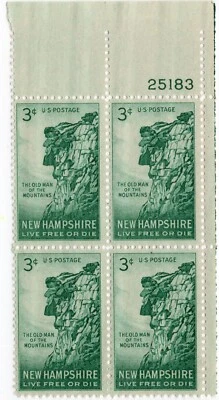 Scott #1068 New Hampshire 3¢ Plate Block of 4 Stamps - MNH - Image 1 of 2