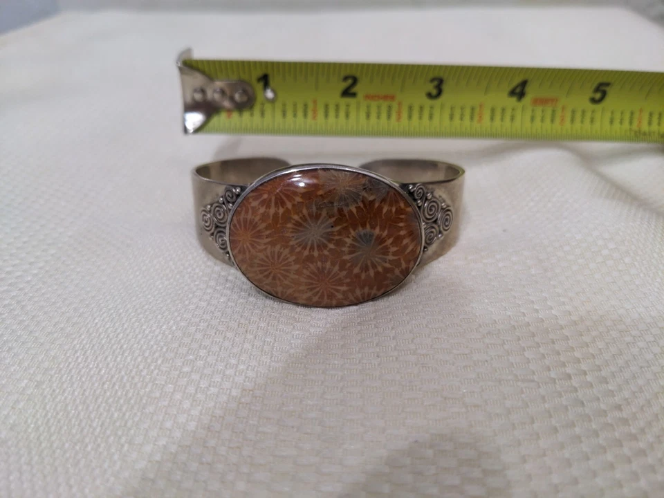 Brazalete Brazalete Brazalete Coral Fósil Vintage Plata de Ley 925 Firmado Sajen Foto 1 de 4
