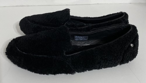 Mocassini piatti Ugg donna fodera in pelliccia scarpe da interno casa outdoor neri taglia 7
