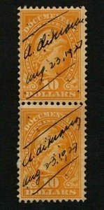 US Revenue 1917 R245 Documentary Tax Stamp $10 Orange Vertical Pair (2) Used - Picture 1 of 2