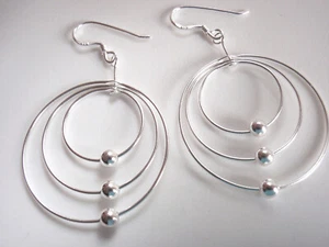Multi Hoop with Moving Silver Balls 925 Sterling Silver Earrings - Picture 1 of 2