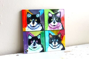 Arte de pared galería remache azulejo de cerámica forrado tubo cara gato inspirado en Andy Warhol - Imagen 1 de 6