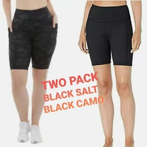 DANSKIN Womens Active Bike Shorts High Waist Pockets Black & Camo 2 Pack Small - Picture 1 of 4