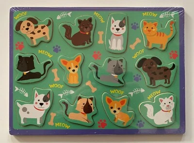Puzzle per cani e gatti in legno multicolore 12 pezzi bambini dai 2 anni in su - Immagine 1 di 2