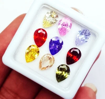 Mix Color Sapphire Loose Gemstone 6x4 mm Pear Shape 9 Pcs Lot - Image 1 of 4
