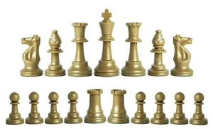 Staunton Weighted Chess Pieces Half Set 17 Pieces - Two Queens - Khaki Gold - Picture 1 of 3