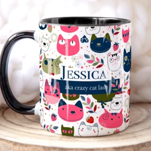 CRAZY CAT LADY Personalised Name Cat Mug, Personalised Mug, Cat Lover Mug Gift - Picture 1 of 10