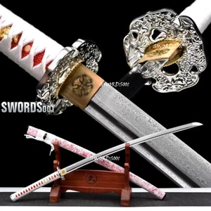 Handgefertigtes weißes & rotes japanisches Samurai Katana Krieger Schwert gefaltete Stahlklinge - Bild 1 von 10