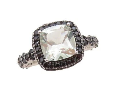 Anillo Vintage Plata de Ley 925 Cuadrado Verde Amatista Halo Espinela Talla 7 RG30736 Foto 1 de 4