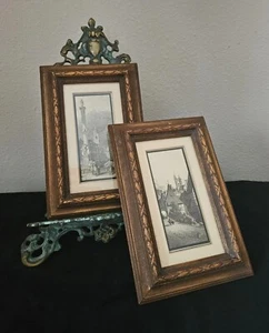 2 Antique Framed Etchings - Not Signed - Matted w/Wood Frame - Picture 1 of 17