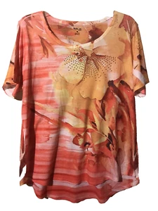 Style & Co Damengröße OX Hawaii/Tropenmuster dehnbar SS Top Perlen Hi-Lo Saum - Bild 1 von 9