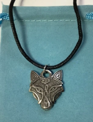 Viking Odin’s Wolf Silver Pewter Pendant On A Waxed Cord (W) Foto 1 de 3