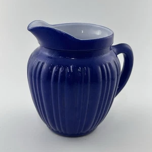 Vintage Moderntone Platonit Milchkännchen MCM Kobaltblau Milchglas Gerippt Hasel Atlas? - Bild 1 von 12