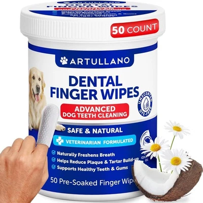 Dog Dental Finger Wipes 50ct for Teeth Cleaning Reduces Plaque Tartar Bad Breath - Image 1 of 4
