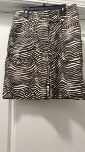 NUEVO CON ETIQUETAS Falda Beverly Tory Burch Mujer Talla 4 Marrón Abedul Cebra B/200 $225  - Imagen 1 de 5
