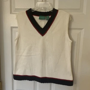 Maglione gilet donna Liz Claiborne Liz Golf bianco rosso blu taglia Lg 100% cotone vintage - Foto 1 di 7