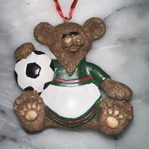 Kurt S Adler Collectible Christmas Ornament Bear With Soccer Ball NEW - Picture 1 of 7