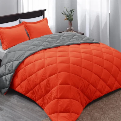  Orange Comforter Set Queen, Reversible Bed Comforter  Flame/Charcoal Gray,  - Image 1 of 4