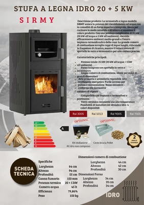 DAVINCI Stufa a Legna IDRO con Forno 20 + 5 kw