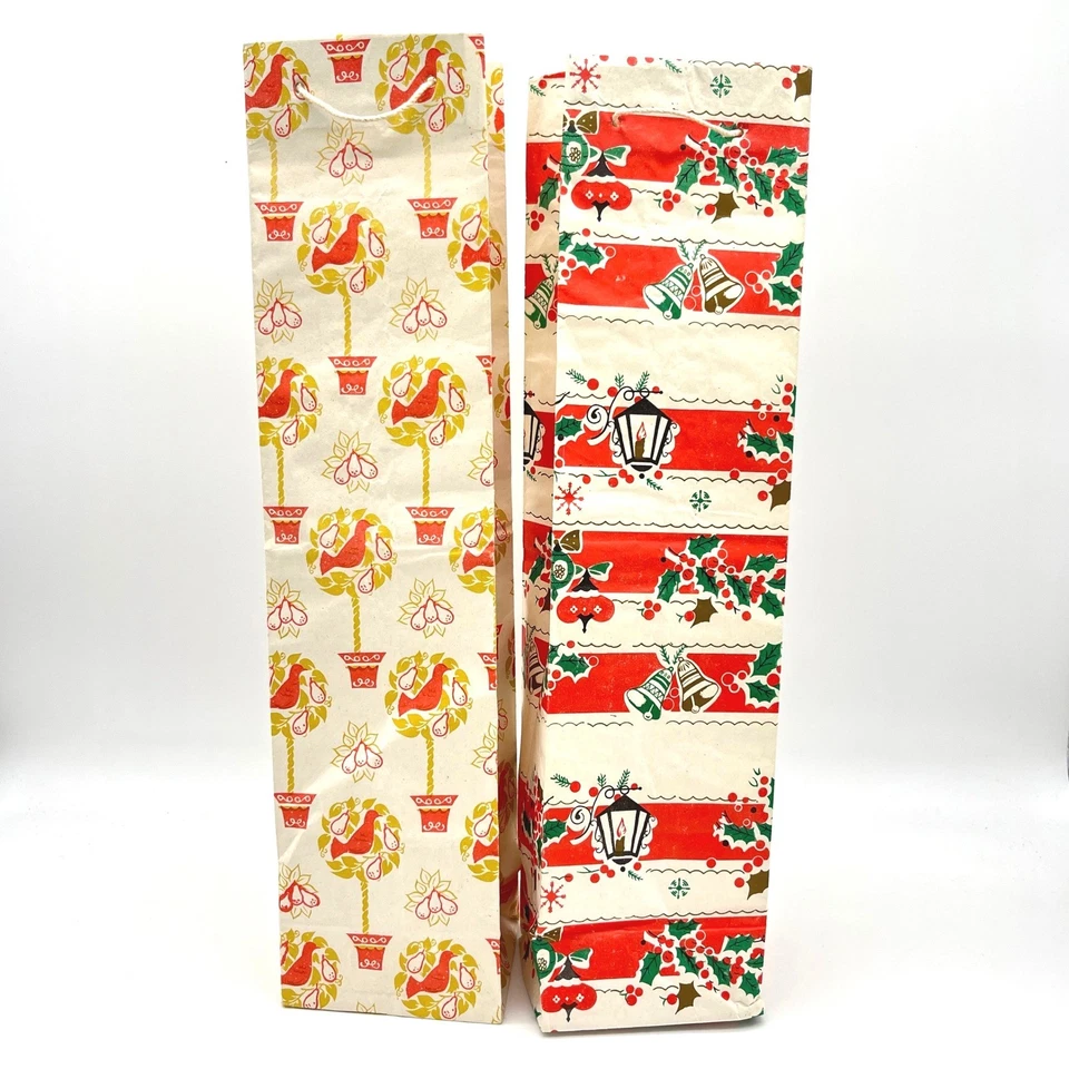 Винтажный рождественский подарок сумки набор из 2 высокий красный Holly фонарь птица горшок растение - Изображение 1 из 4