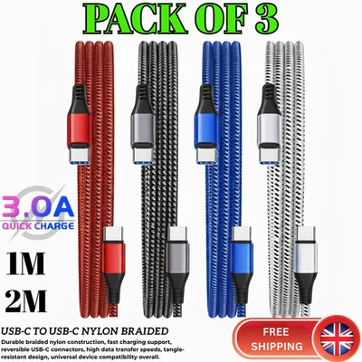Type C to Type C Cable Fast Charge 100W PD Dual USB C Charging Braided Cable UK - Image 1 of 4