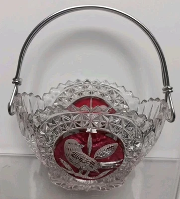 Vintage Hofbauer Byrdes Kristallglas Korb Rubinrot Geblitzt Vogel Design W8" - Bild 1 von 4