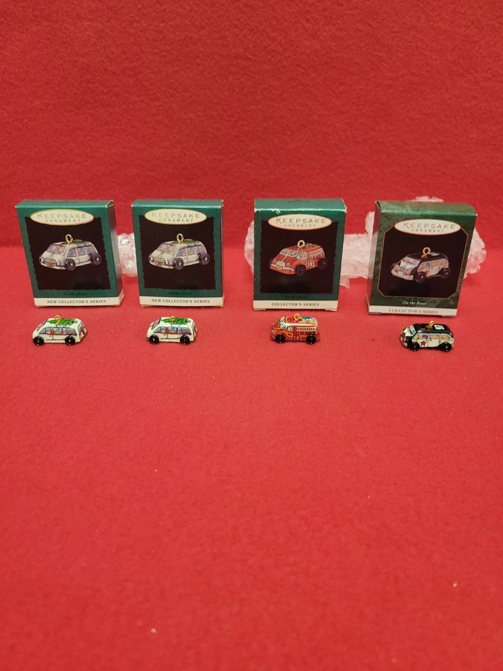 4 adornos de coche miniatura Hallmark On the Road 2, #1 1993, #3 1995, #5 1997 nuevos Foto 1 de 4