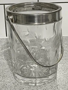 SMALL 15cm HIGH CUT CRYSTAL GLASS ICE BUCKET WITH SILVER PLATED HANDLE - Picture 1 of 8