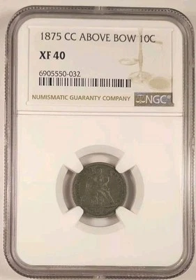 Rare 1875-CC 10C Seated Liberty Dime - Carson City Mint Mark Above Bow NGC XF 40 - Image 1 of 4