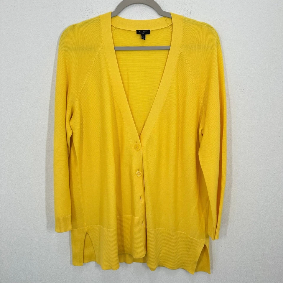 Talbots Plus Size 1X Yellow Button Front Cardigan Sweater Lightweight Casual - Image 1 of 4