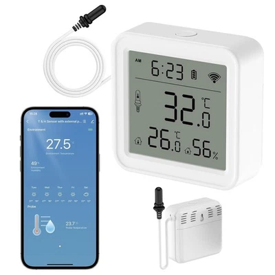 WLAN Hygrometer Thermometer  Digital Luftfeuchtigkeitsmesser Sensor Smart Life - Bild 1 von 4